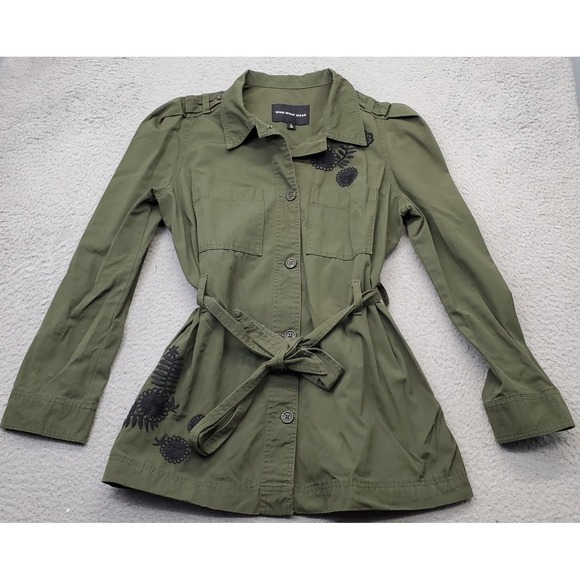 Who What Wear Jackets & Blazers - WHO WHAT WEAR Shacket Womens L Green Embroidered Flower Belt Waist Button Front
